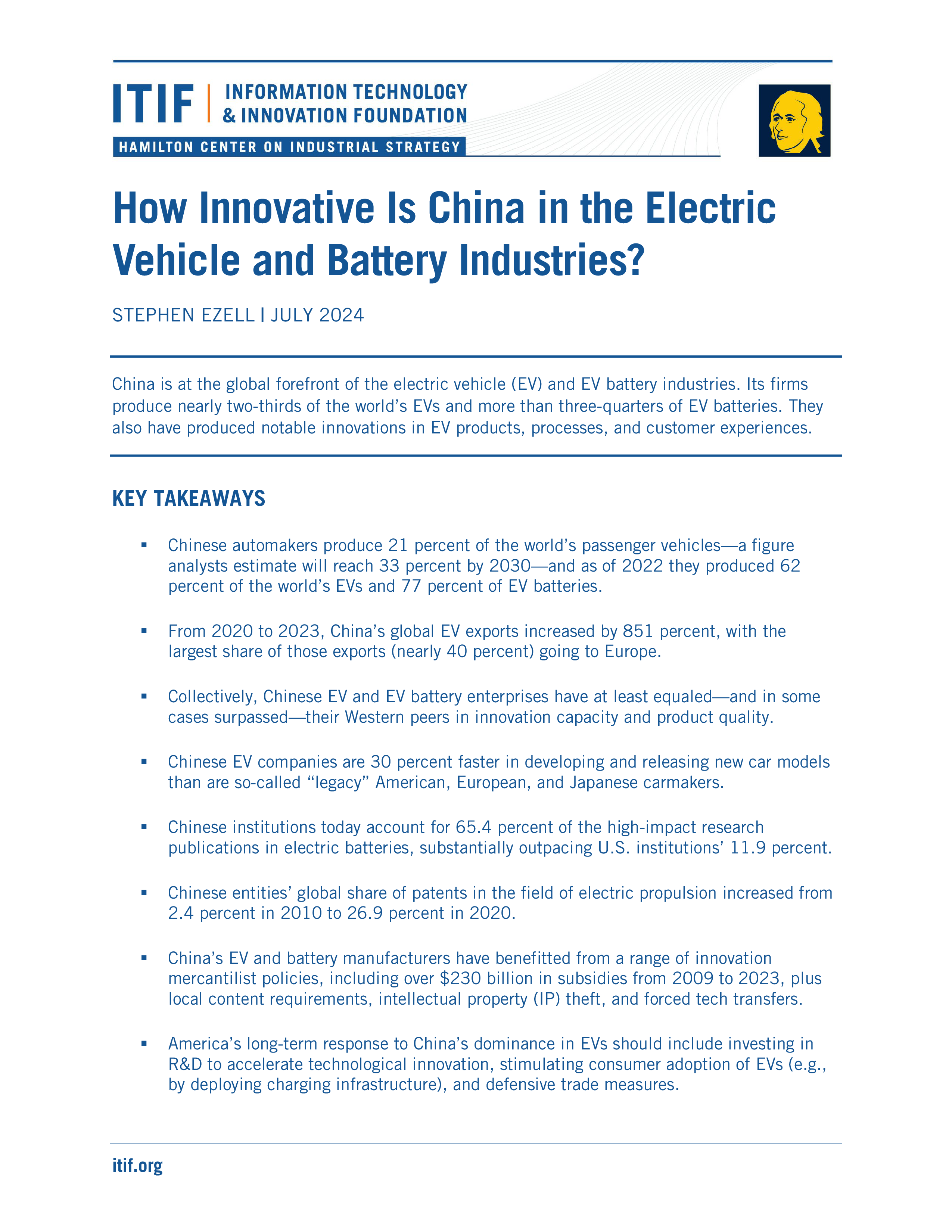 ITIF2024中国电动汽车和电池行业创新度研究报告英文版51页